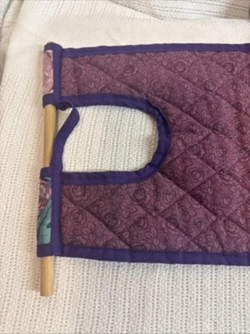 Handmade Fabric Sewing Knitting Caddy Blue Floral Pocket Tote w/ Wood Rods